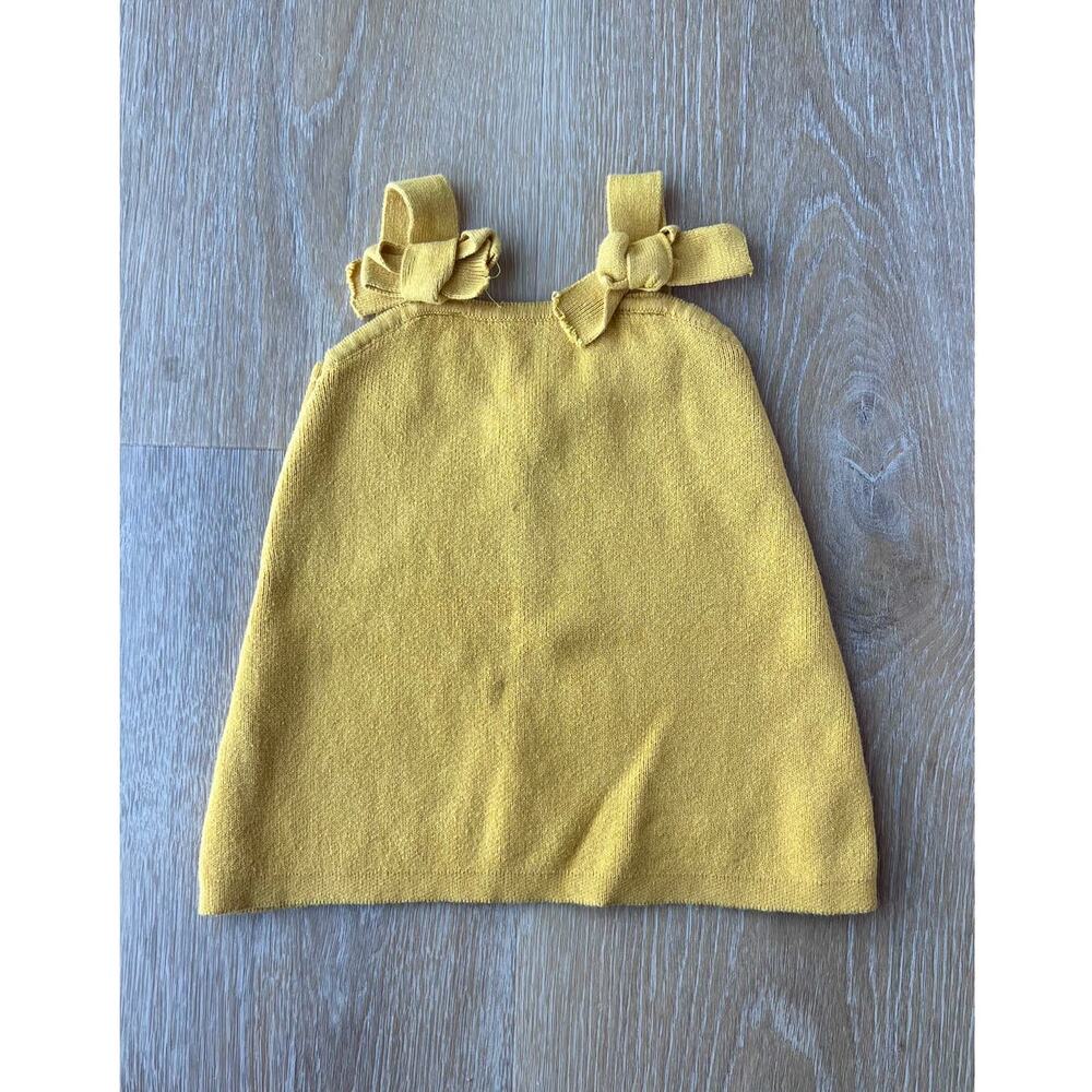 Zara Girls' Mustard Yellow Knit Tank Dress with Tie Straps